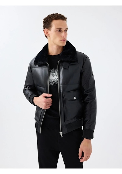 Regular Fit Erkek Mont Pu Siyah