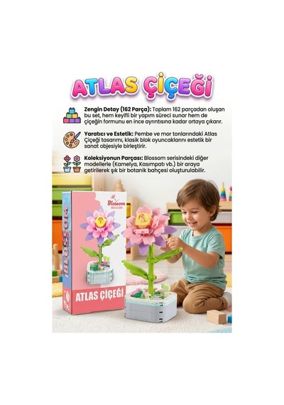 Bloklardan Atlas Çiçeğim 162 Parça 20cm İnşa Edilebilir Dekoratif Çiçek Eğitici Yapı Oyun Seti