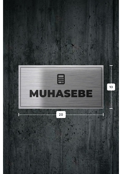 Muhasebe Yazılı - Metal - Gümüş Renk - Kapı İsimliği - 20x10 Cm