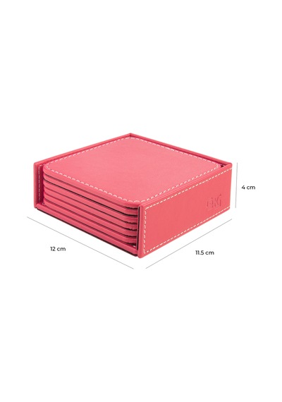 Bardak Altlığı,6 Lı Set,masaüstü Kare Cup Coaster,vegan Suni Deri,11x11 Cm.,fuşya