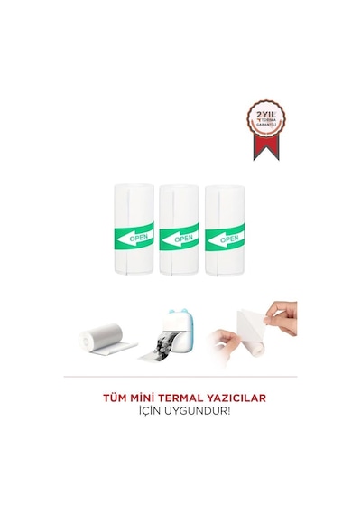 Torima Yapışkanlı Beyaz 1paket 3adet Termal Rulo Kağıt Etiket Sticker Tüm Mini Makinalara Uyumlu