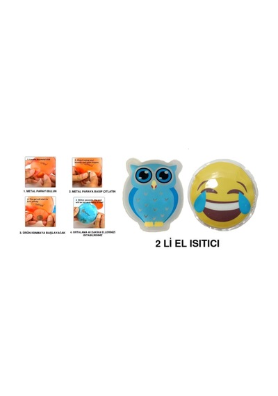 Gülen Emoji Mavi Baykuş Cep Sobası,el Isıtıcı,2 Adet Sıcak Su Tor