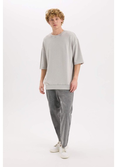 DeFacto Loose Fit Bisiklet Yaka Yıkamalı Soluk Efektli Kısa Kollu Tişört C0709AX25SPGR367