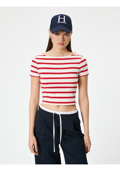 Koton Kısa Kollu Crop Penye Tişört Bisiklet Yaka Slim Fit Kırmızı Çizgili 4sal10991ık Kırmızı Koton Kısa Kollu Crop Penye Tişört Bisiklet Yaka Slim Fit Kırmızı Çizgili 4sal10991ık Kırmızı