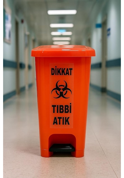 Tıbbi Atık Kutusu 17 Lt Pedallı Çöp Kutusu Turuncu Renk Çok Renkli