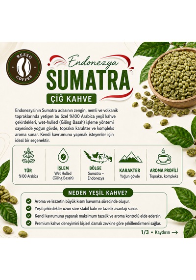 Avantaj Endonezya %100 Arabica Yeşil & Çiğ Kahve Çekirdeği 1 Kilo Çekirdek Kahve