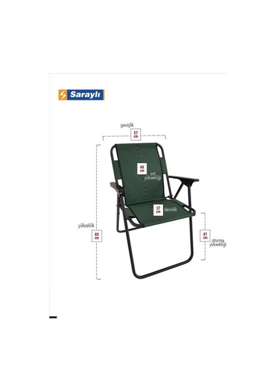 Saraylı Katlanır Kamp Sandalyesi - 2 Li Kollu Piknik Sandalyesi Koltuk Yeşil