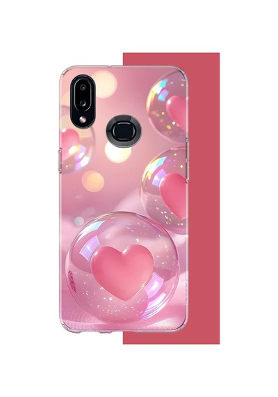 Samsung Galaxy A10s Uyumlu Kalp Baloncukları Baskılı Silikon Kılıf Renkli
