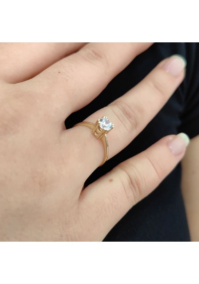 Chavin 0.75 Carat Tek Taş Sarı Altın Yüzük Br17