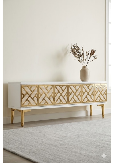 Tsa1238btg Arex Tv Sehpası Beyaz-traverten-gold 120cm