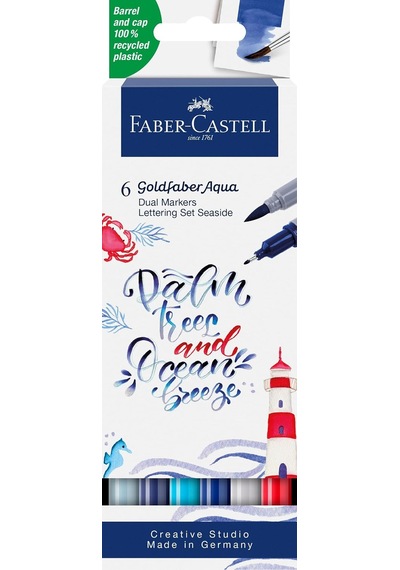 Goldfaber Aqua Çift Uç Markör Kaligrafi 6'li Seaside, Fırça Ve Fineliner, Solmaya Dayanıklı Mürekkep, Çevre Dos