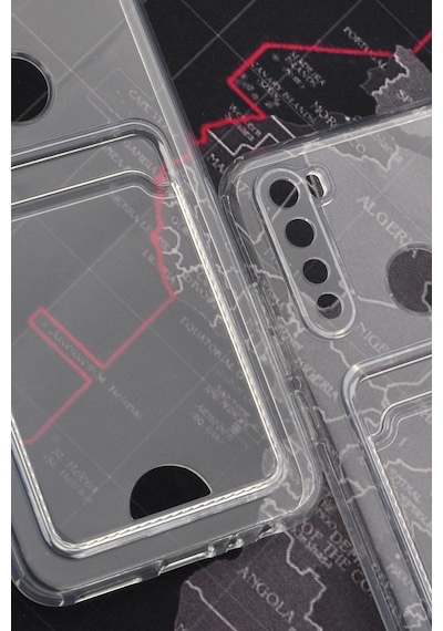 Xiaomi Redmi Note 8 Uyumlu Kredi Kartlıklı Şeffaf Kılıf Kamera Korumalı