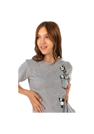 Vıshenka Kadın Gri Compact Penye Pamda Baskılı T-Shirt Gri