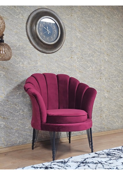 Zafir Tekli İstiridye Siyah Boyalı Telli Ayak Çay Seti Koltuk Tekli Berjer , Balkon, Salon, Ofis Bordo