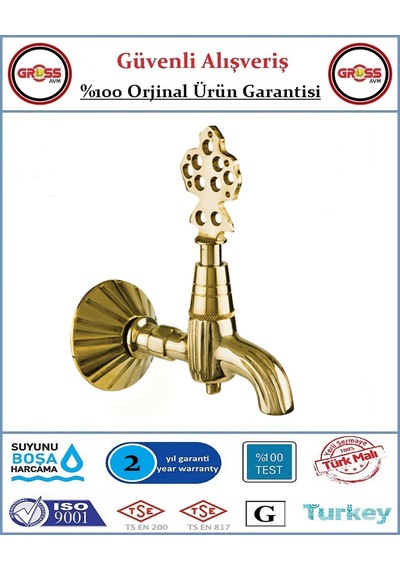 Osmanlı Musluğu - Antik Hamam Çeşmesi - %100 Prinç - Altın Sarısı