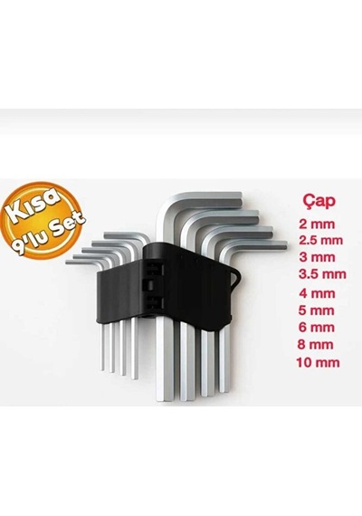 Çelik 9'lu Kısa Alyan Takımı 2.0mm 2.5mm 3.0 Mm 3.5 Mm 4.0 Mm 5.