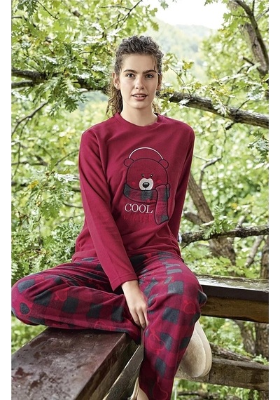 Aydoğan | Kadın Uzun Kol Kışlık Kalın Polar Pijama Takım Bordo