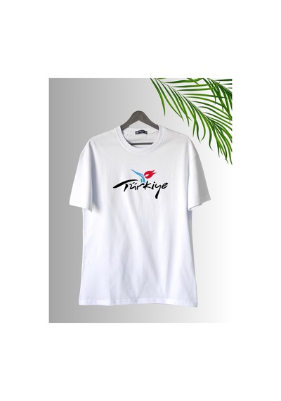 Dafri Türkiye Baskılı Sıfır Yaka Kaliteli Pamuklu T-shirt Beyaz
