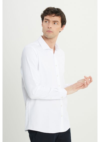 AC&Co / Altınyıldız Classics Erkek BEYAZ Slim Fit Dar Kesim İtalyan Yaka Armürlü Pamuklu Basic Gömlek Beyaz