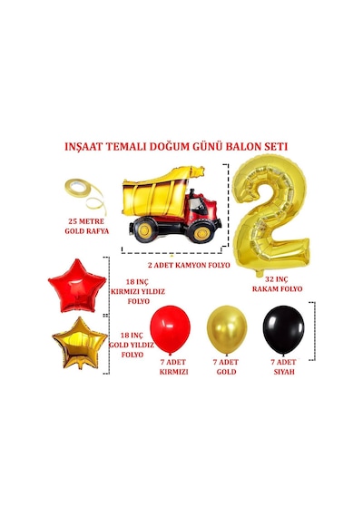 2 Yaş İnşaat Temalı Doğum Günü Parti Kutlama Seti