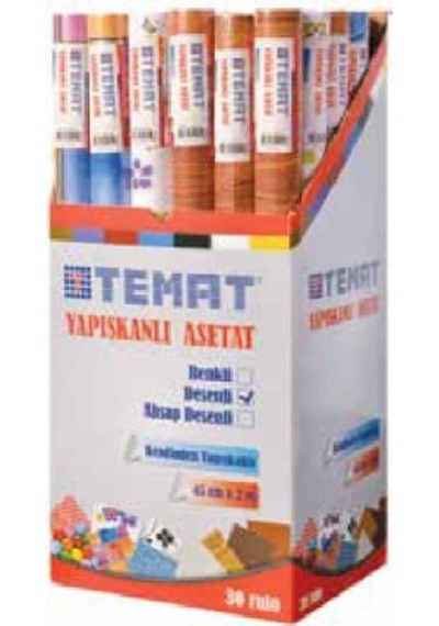 Temat Yapışkanlı Asetat 45cmx2m Desenli 30'lu Paket Çok Renkli