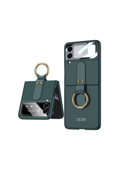Rba Aksesuar Galaxy Uyumlu Z Flip 3 Kılıf Rba Flip Ring Kıpta Kapak - Koyu Yeşil Yeşil