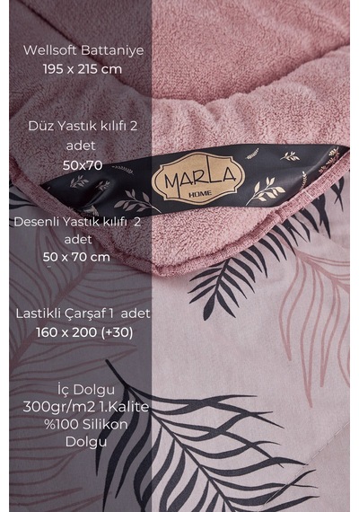 Palm Desenli Çift Kişilik Çift Taraflı Wellsoft Uyku Seti - Pembe - 195x215 Pembe Palm