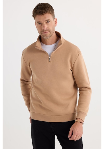 Tudors Unisex Relax Fit Rahat Kesim Pamuklu İçi Polarlı Yarım Fermuarlı Taş Renk Dik Yaka Sweatshirt-29415 Tudors Unisex Relax Fit Rahat Kesim Pamuklu İçi Polarlı Yarım Fermuarlı Taş Renk Dik Yaka Sweatshirt-29415