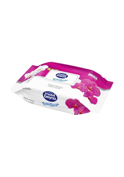 Mavi Beyaz Islak Havlu Mendil 90 Yaprak Orkide 24 Lü Set Plastik