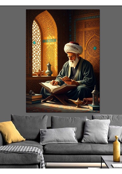 Ahşap Tablo Retro Kitap Okuyan Adam