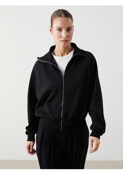 Lcwaıkıkı Classic Siyah Dik Yaka Oversize Kadın Fermuarlı Sweatshirt