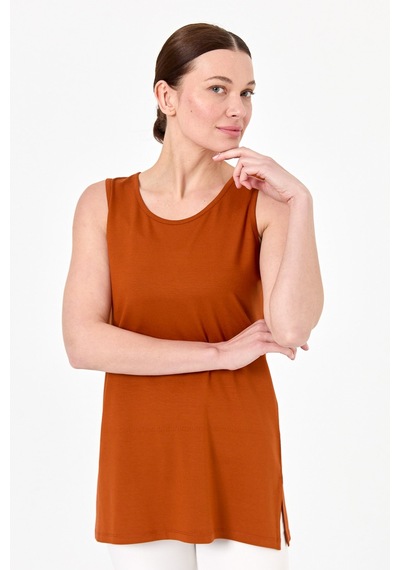 Kadın Askılı Penye T-shirt Taba Taba