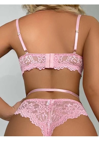 Angbutik Kadın Aksesuarlı Dantelli Pembe Jartiyer Takım