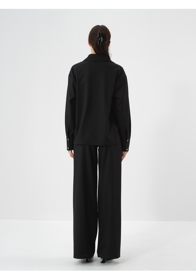 Xint Siyah Esnek Dokulu Oversize Bluz 751141