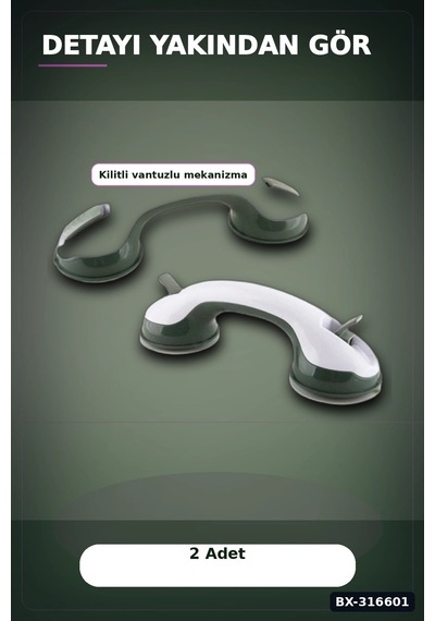 Vantuzlu Banyo Tutacağı Kilitli Vakumlu Emniyet Tutunma Barı 1 Adet Bx-316601 Çok renkli