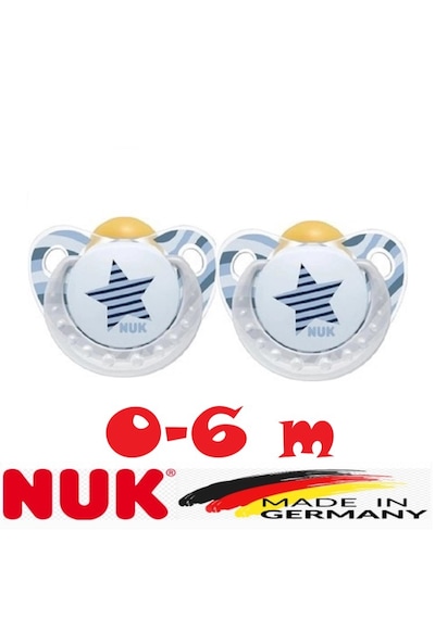 Nuk Trendline Adore Halkalı Ortodontik Kauçuk Emzik 0-6 Ay İkili / Mavi Açık Mavi