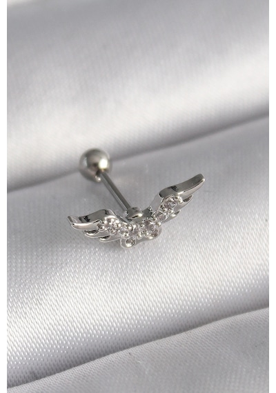 316l Çelik Gümüş Renk Zirkon Taş Detay Kanat Model Tragus Piercing 5886 Çok Renkli