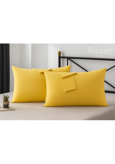 Sarı Pamuk Kumaş Kapaklı Yastık Kılıfı 2 Adet 50 X 70 Cm