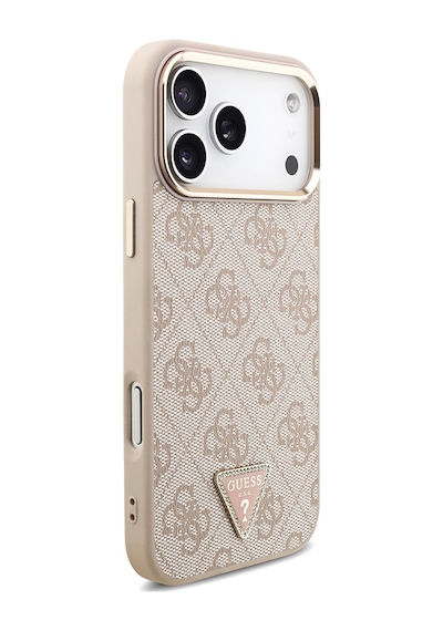 Apple Uyumlu iPhone 17 Pro Max Kılıf Guess Lisanslı M-safeli Taşlı Üçgen Logo 4g Desenli Kapak Pembe Pembe