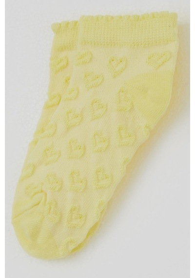 Defne Baby Kız Çocuk Patik Çorap Kalp Desenli 5-12 Yaş, Sarı
