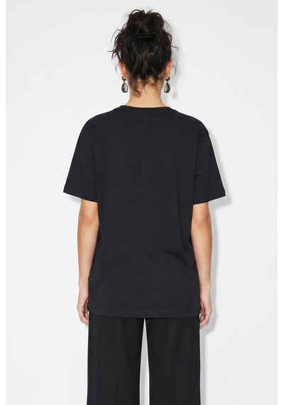 Shade Kadın V Yaka Baskı Detaylı Rahat Kesim Viskon T-shirt 60382609 - Siyah