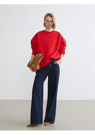 Lcw Vision Kırmızı Bisiklet Yaka Oversize Kadın Kalın Sweatshirt