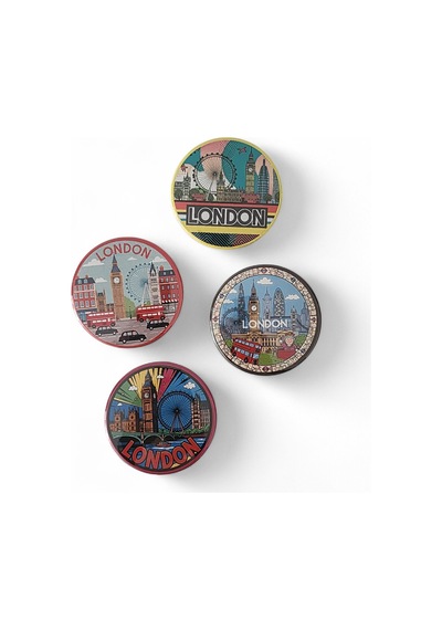 Londra Magnet Set 1 - 4'lü Buzdolabı Magnet London Karışık Renkli