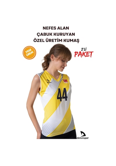 Hnc Sport Kadın Likralı Profesyonel Siyah Voleybol Forması Ve Modal Voleybol Şortu Seti Sarı