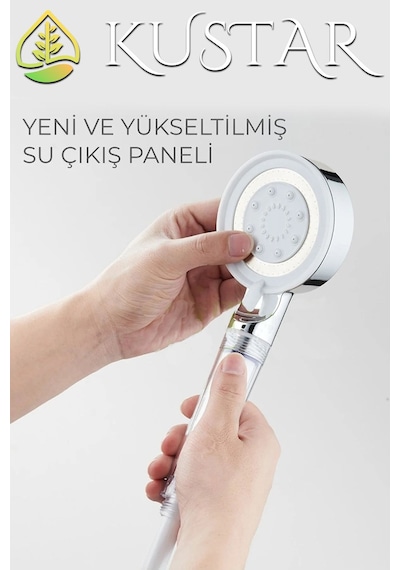 Kustar 5 Fonksiyonlu Krom Beyaz Çelik Filtreli Kireç Önleyici Yüksek Basınçlı Tasarruflu Banyo Duş Başlığı Diğer