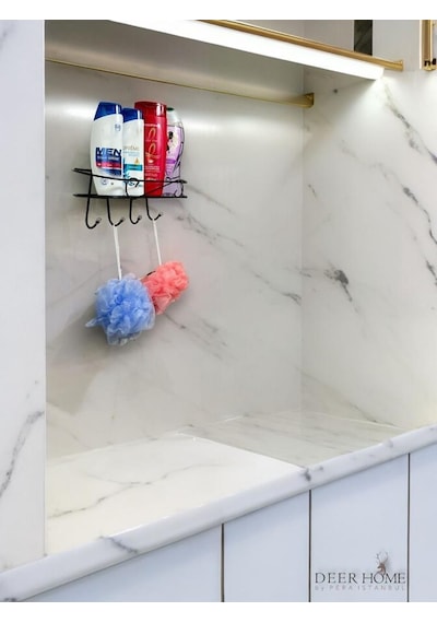 Paslanmaz Siyah Kendinden Yapışkanlı Banyo Düzenleyici Şampuan Duş Jeli Banyo Lif Askılı Raf Siyah
