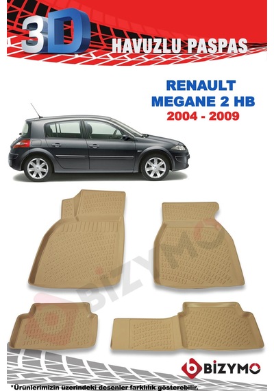 Renault Megane 2 Hb 2004-2009 Ve Sonrası 3D Bej Paspas Takımı Biz