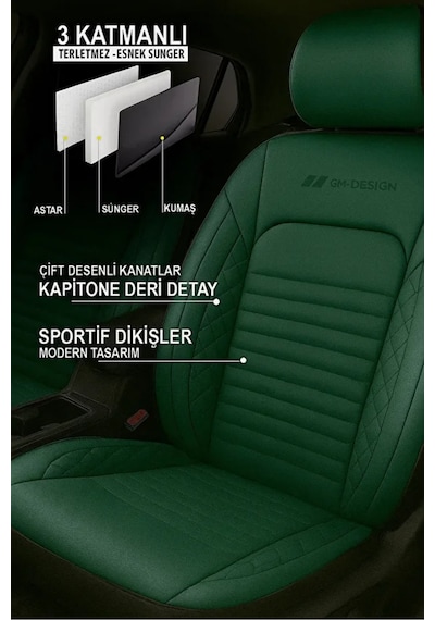 Mini Countryman R60 Cooper D 1.6 112 Hp All4 2012 Uyumlu Spor Serisi Deri Yeşil Oto Kılıfı Tam Set