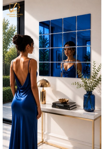 4 Adet 20x20 Dekoratif Pleksi Ayna Kendinden Yapışkanlı Duvar Aynası Gümüş Gold Rose Gold Mavi Mor Kırmızı Duvar Dekorasyonu Pleksi Ayna Mavi Mavi