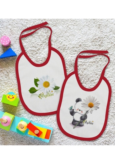 BK Kids Kişiye Özel Papatya Temalı 2’li Kırmızı Mama Önlüğü-2 Kırmızı
